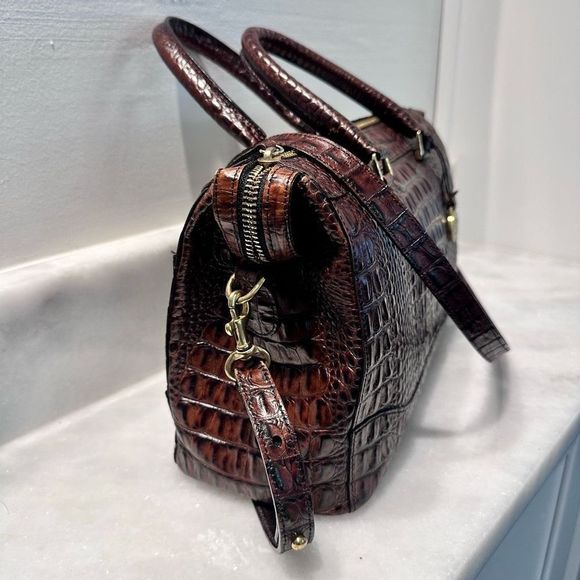 Brahmin Handbag Two Way Strap Crocodile Embossed Brown Like New - Picture 2 of 7
